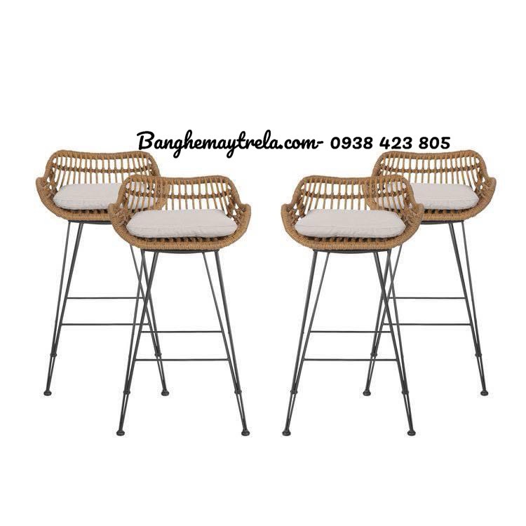 Ghế quầy bar chân sắt mây nhựa